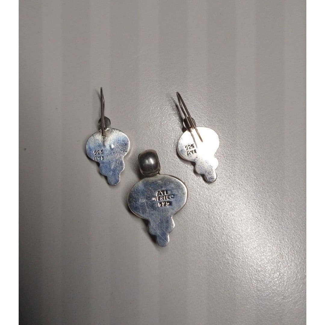 925 Sterling Silver ATI Mexico Earrings & Necklace Pendant - Thumbnail 2