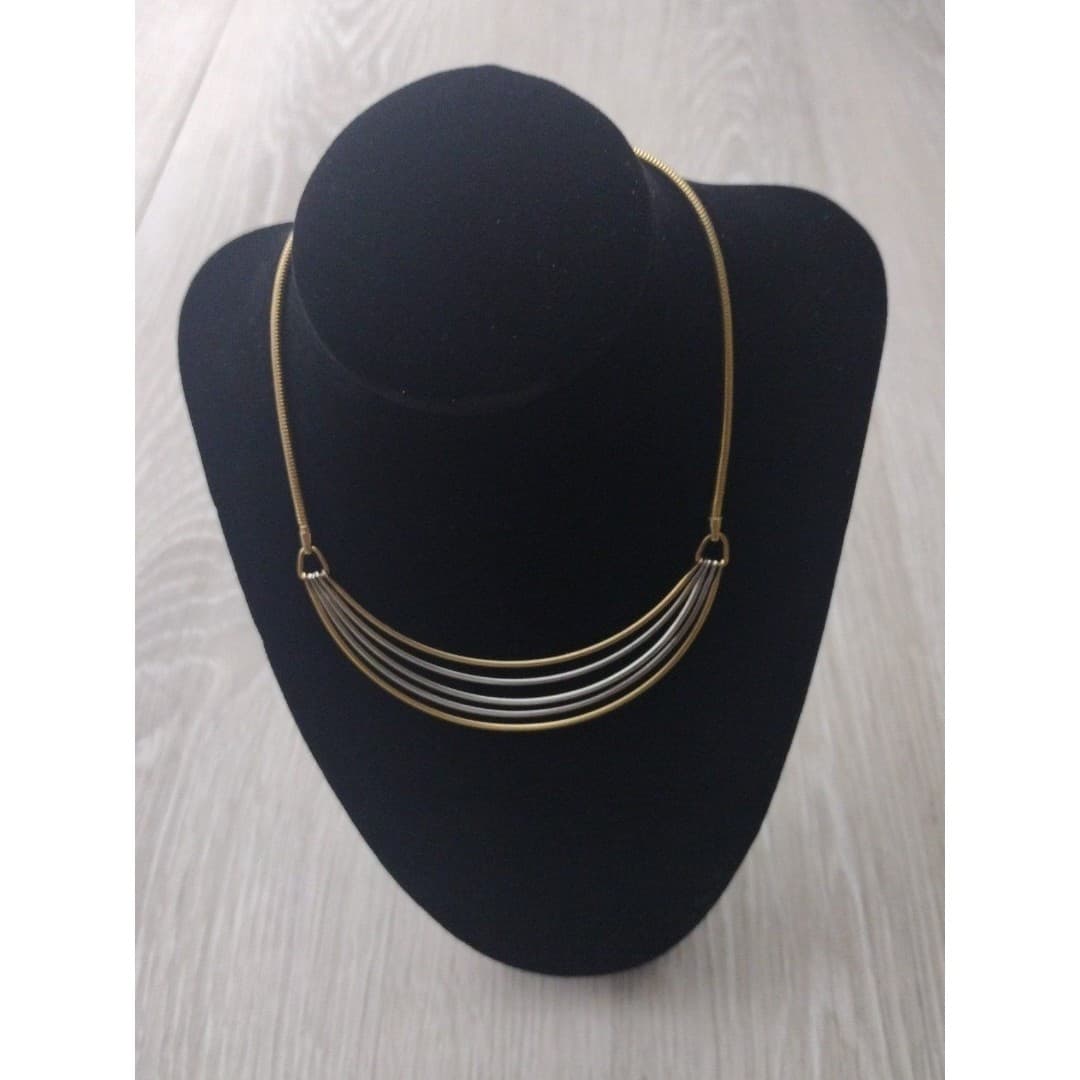 Vintage Unmarked Silver & Gold Modernist Groovy 1970ish Choker Necklace - Thumbnail 2