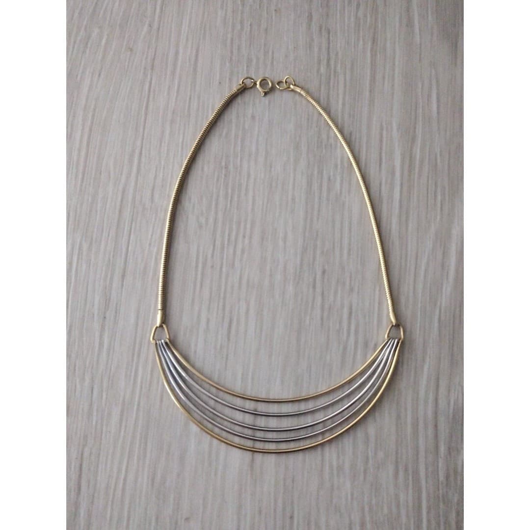 Vintage Unmarked Silver & Gold Modernist Groovy 1970ish Choker Necklace - Thumbnail 8