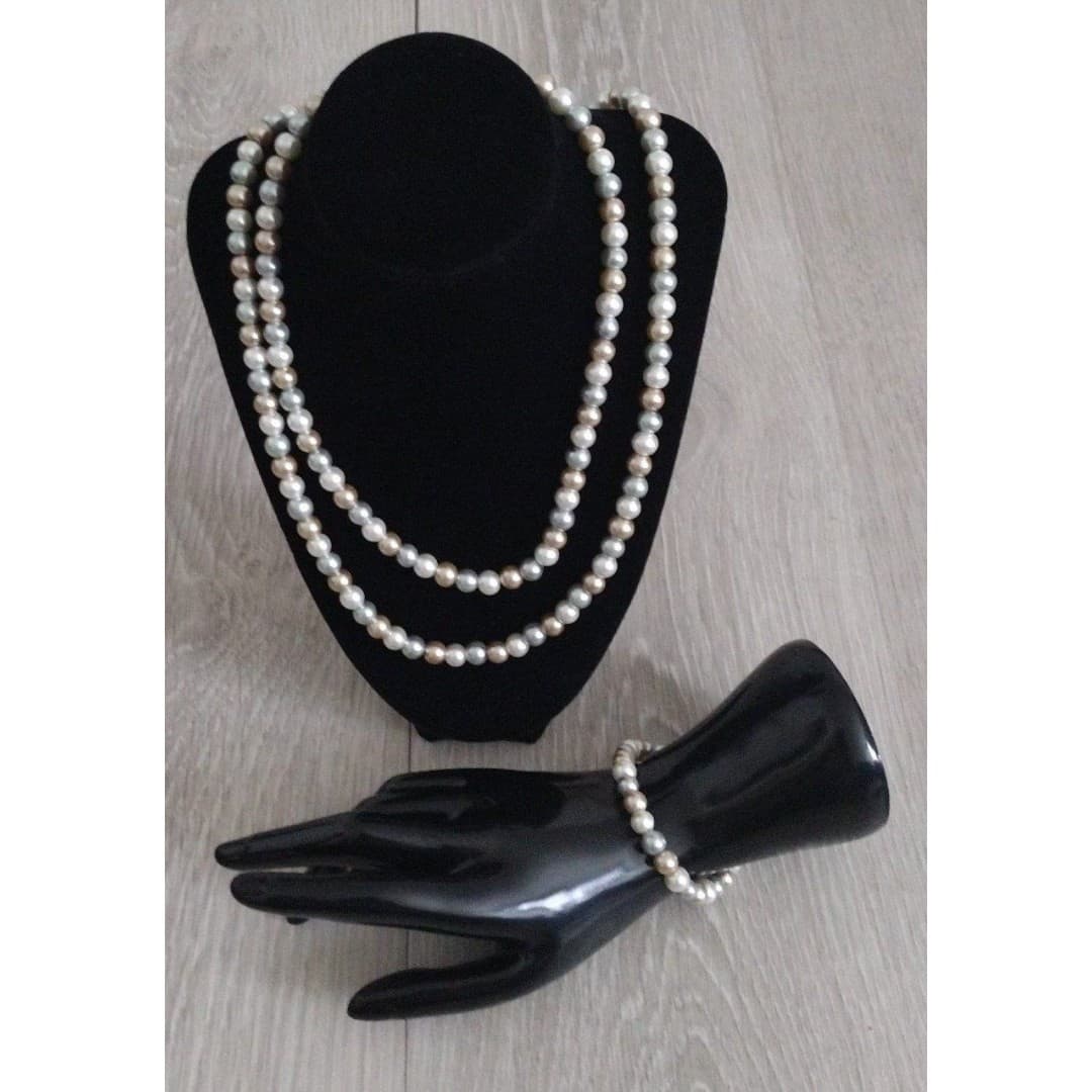 Elegant Matching 3Pc Faux Pearl Necklace & Bracelet Set - Image 1
