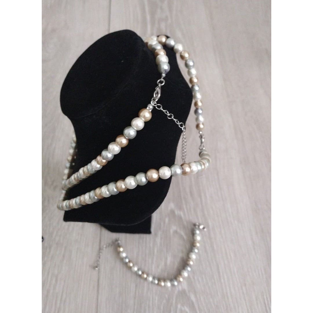 Elegant Matching 3Pc Faux Pearl Necklace & Bracelet Set - Thumbnail 3