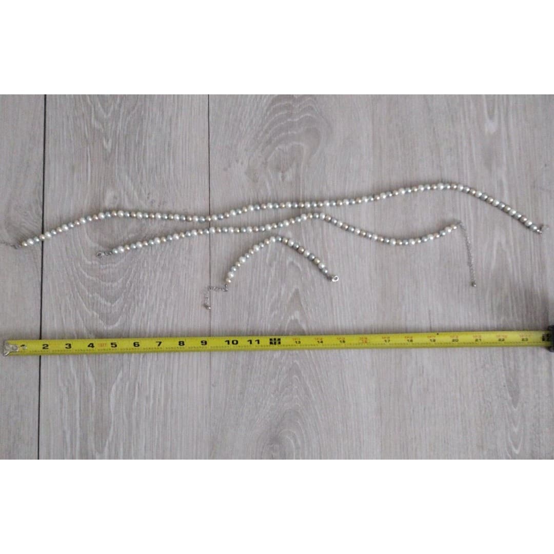 Elegant Matching 3Pc Faux Pearl Necklace & Bracelet Set - Thumbnail 6