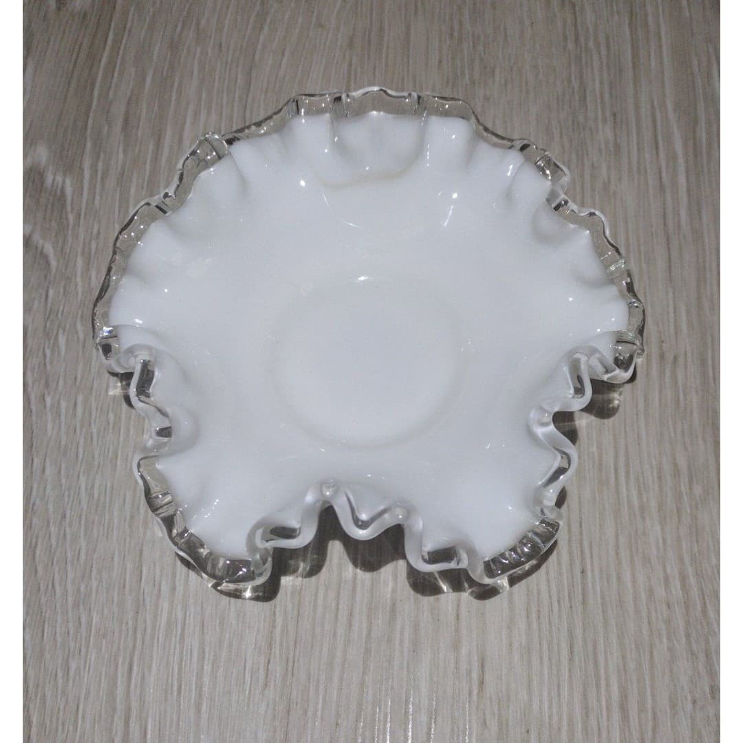 Vintage Fenton Silver Crest Milk Glass Ruffled Bowl-1940s or 1950s - Thumbnail 5