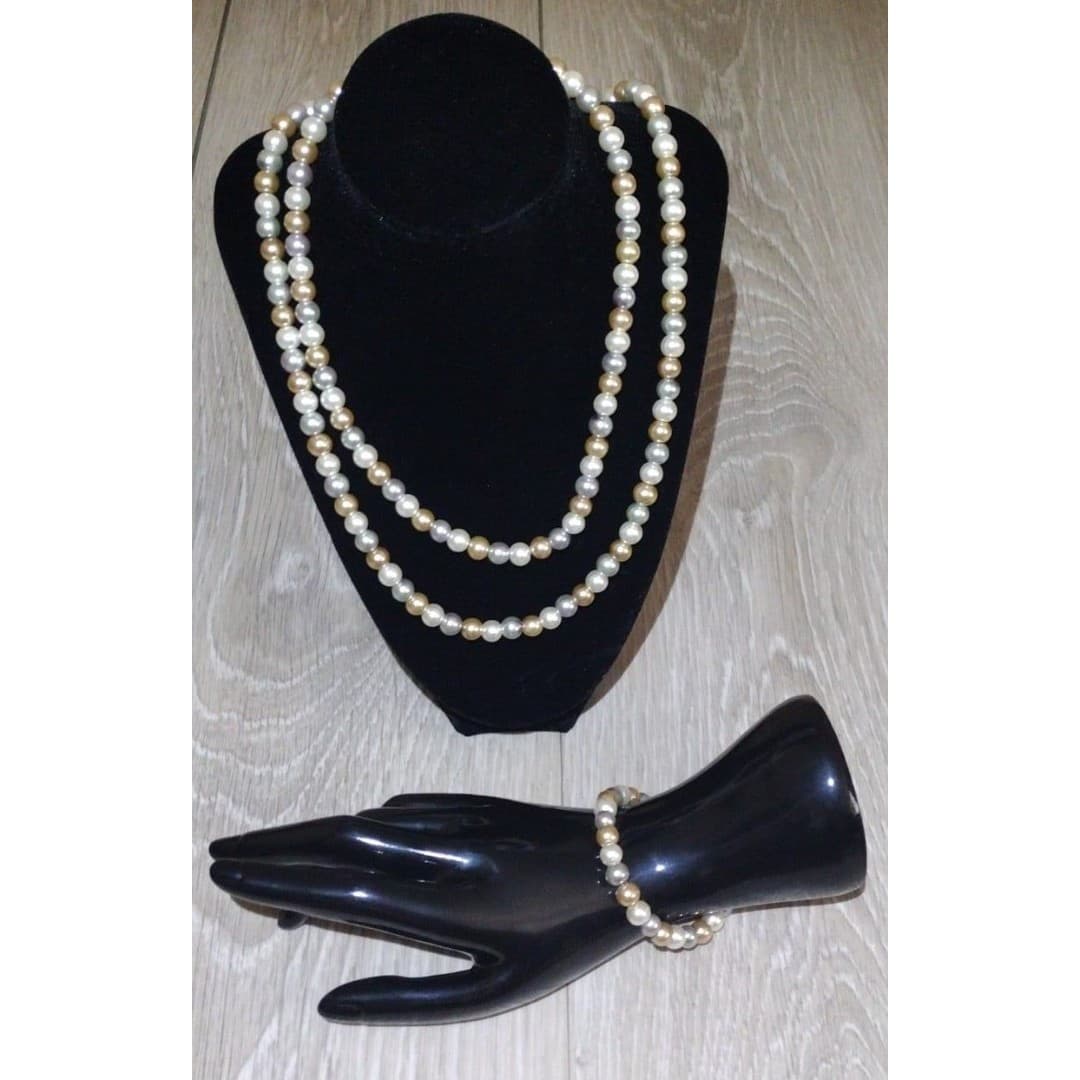 Elegant Matching 3Pc Faux Pearl Necklace & Bracelet Set - Thumbnail 4