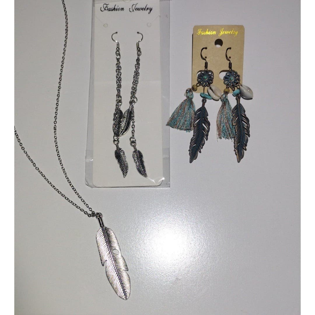 Feather Earrings(2) & Necklace Jewelry Bundle- New - Thumbnail 4