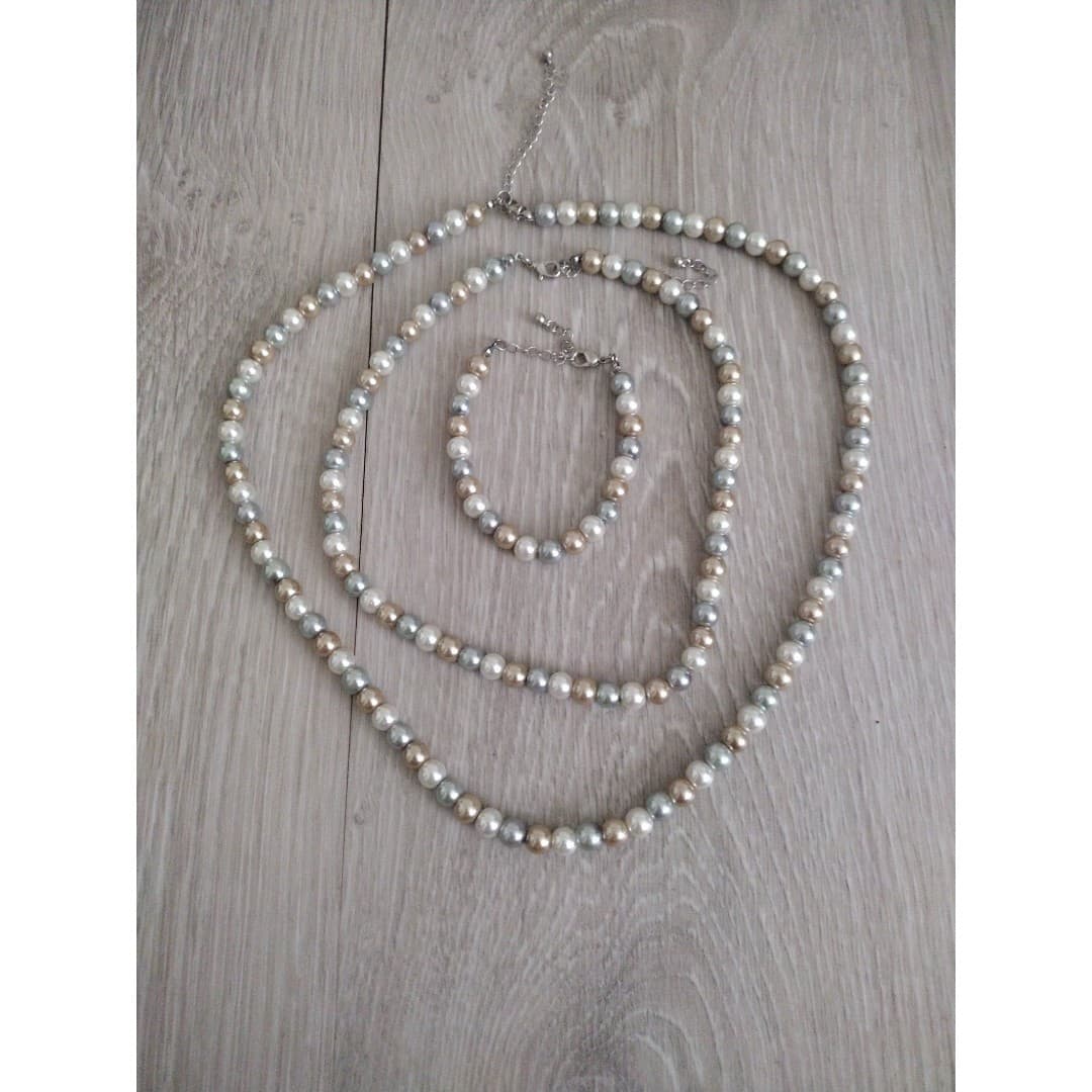 Elegant Matching 3Pc Faux Pearl Necklace & Bracelet Set - Thumbnail 5