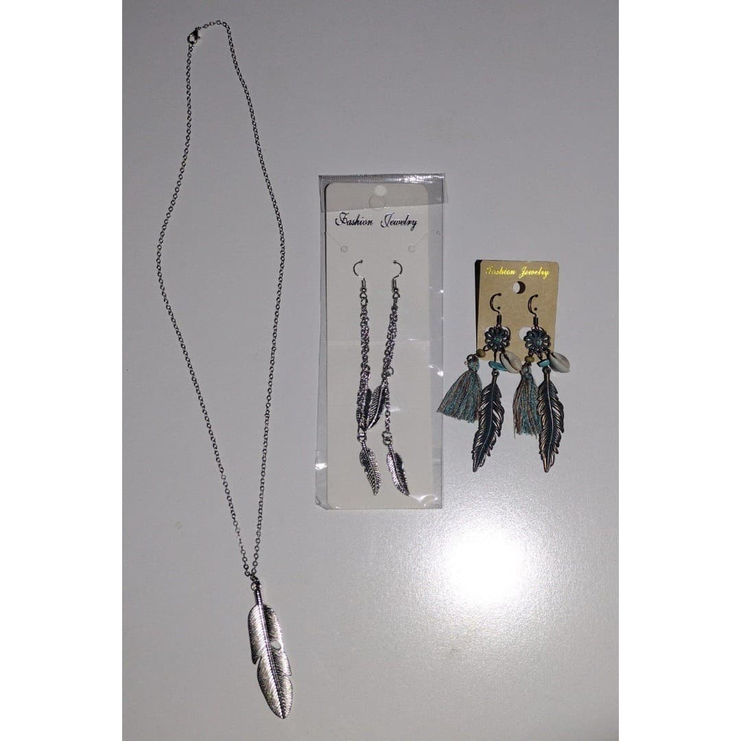 Feather Earrings(2) & Necklace Jewelry Bundle- New - Thumbnail 3