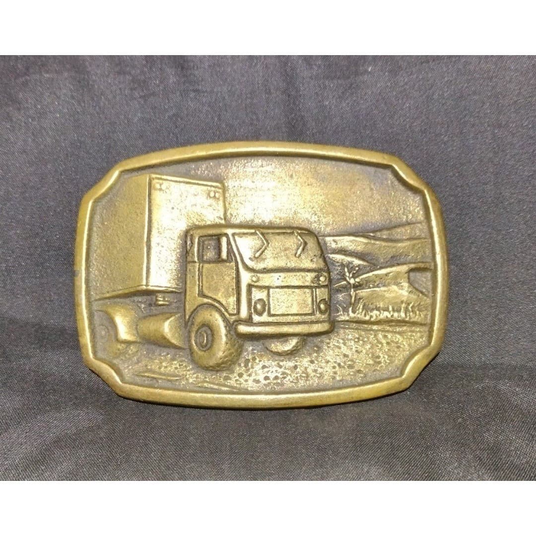 Semi Trucker Box Truck Delivery Driver - Solid Brass BTS Vintage Belt Buckle - Image 1