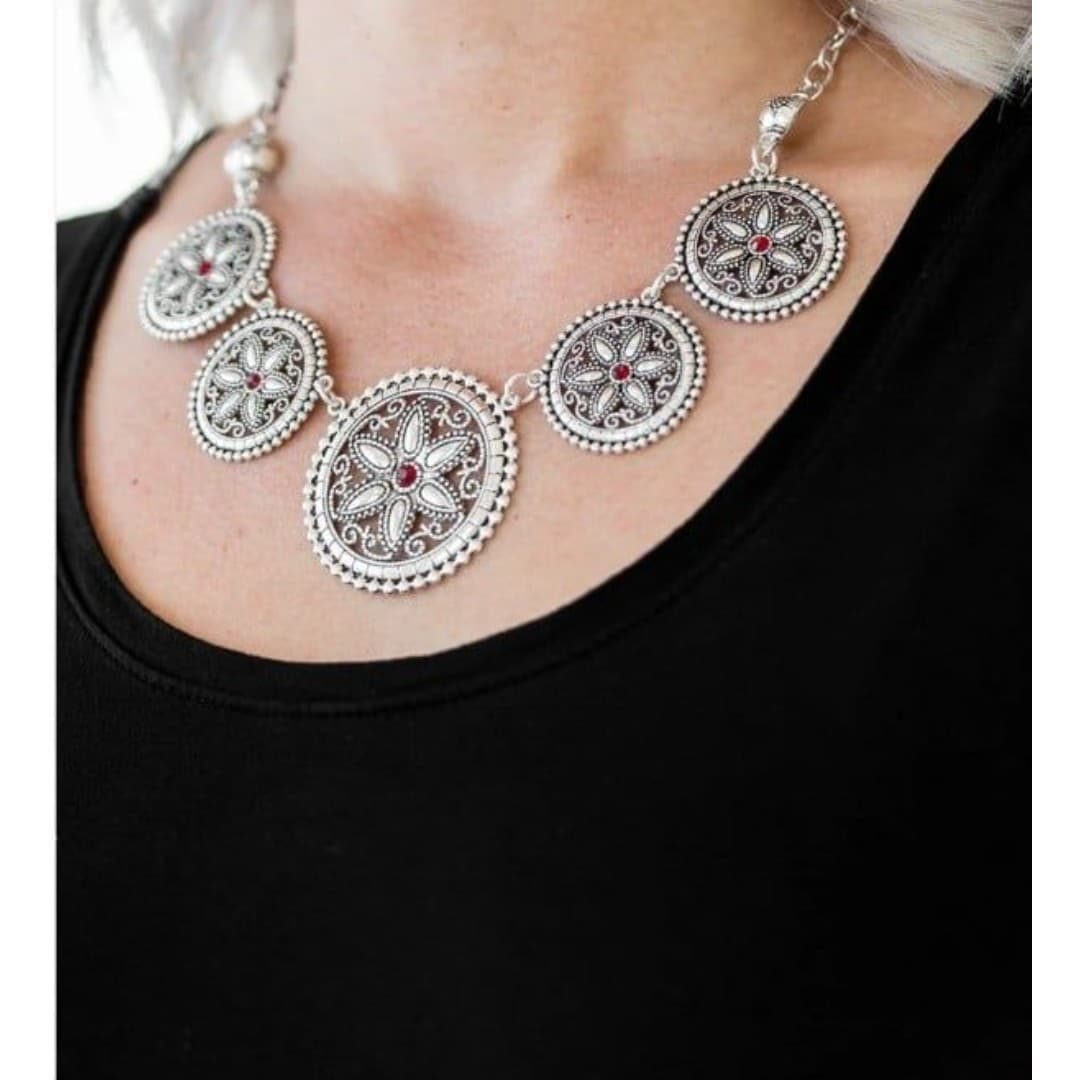 Paparazzi Necklace & Matching Earrings - Written In The STAR LILIES - Red - Thumbnail 8