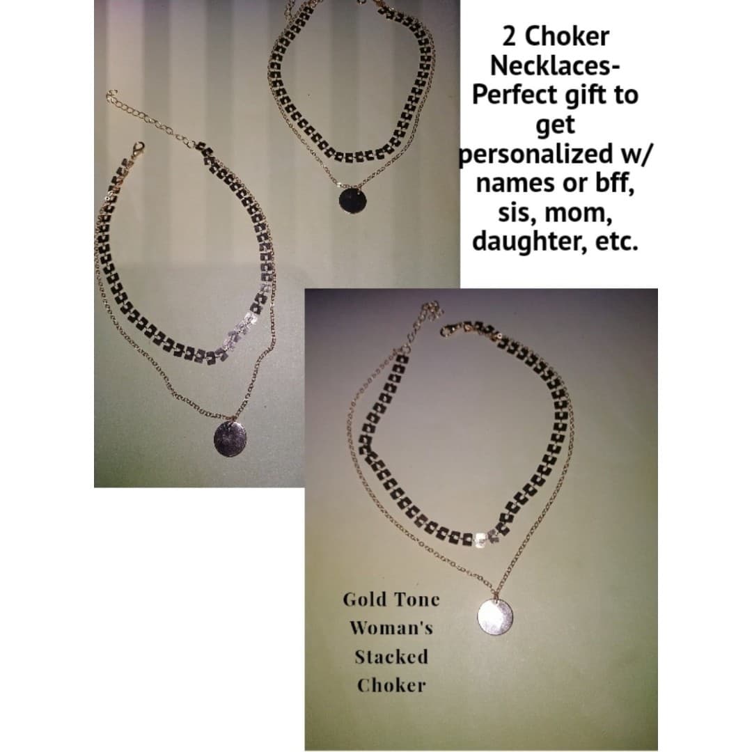 2 Goldtone Stacked Choker Necklaces - Image 1