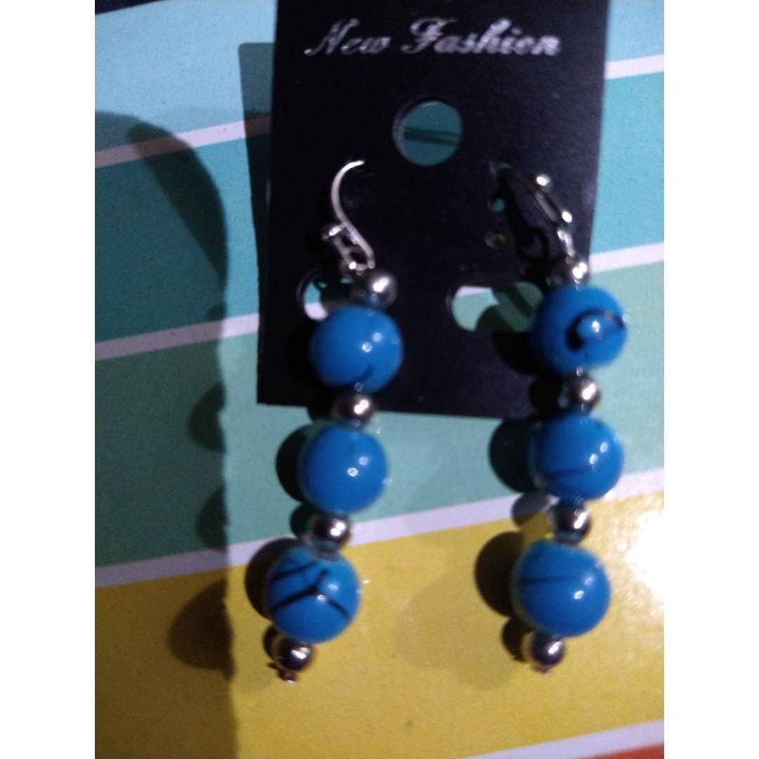Blue Handmade Earrings - Thumbnail 2
