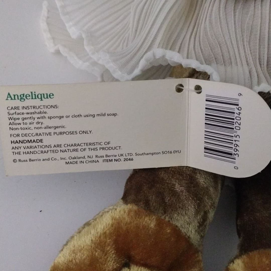 Russ Berrie & Co. Angelique Stuffed Frog Angel Victorian Grace White Dress 9” - Thumbnail 3