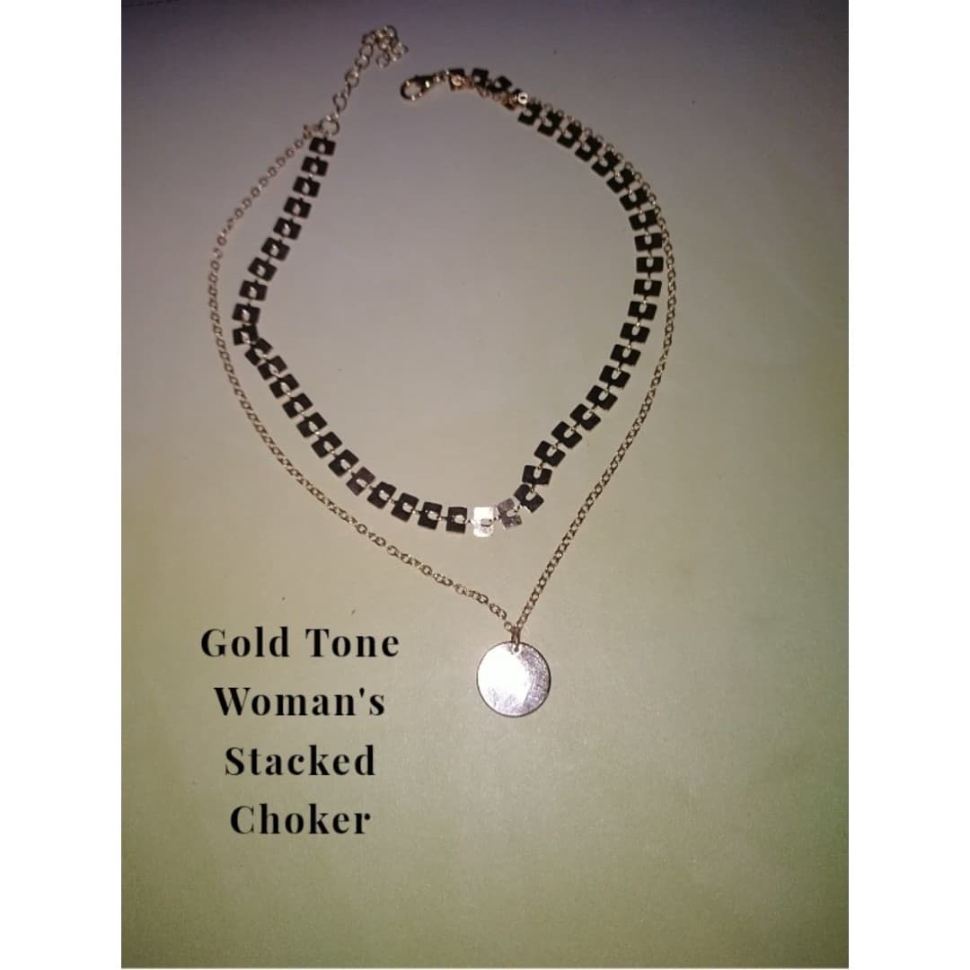 2 Goldtone Stacked Choker Necklaces - Thumbnail 3