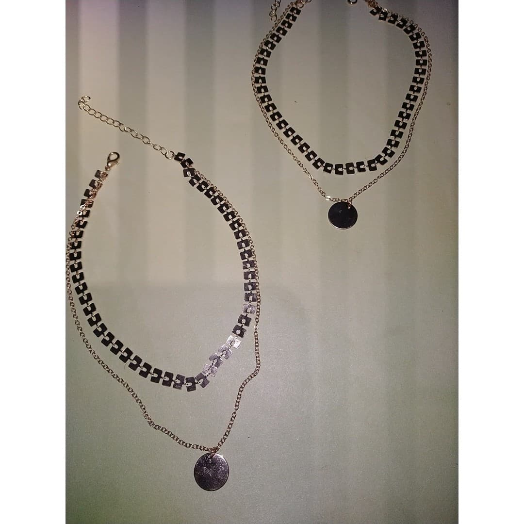 2 Goldtone Stacked Choker Necklaces - Thumbnail 2