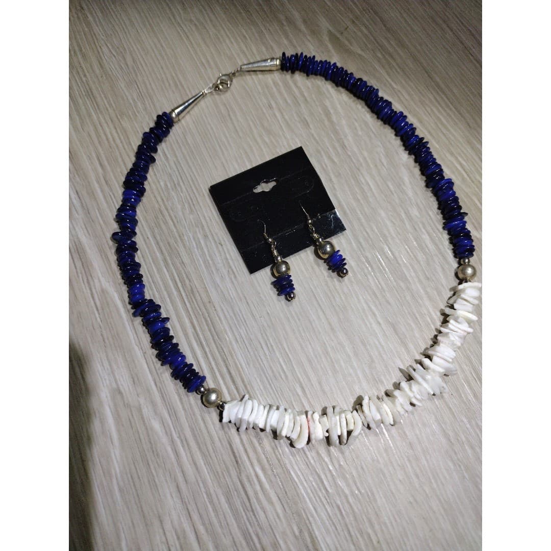 Blue & White Gem Stones Necklace & Earrings Set - Thumbnail 3