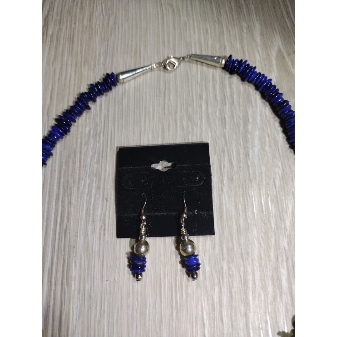 Blue & White Gem Stones Necklace & Earrings Set - Thumbnail 2