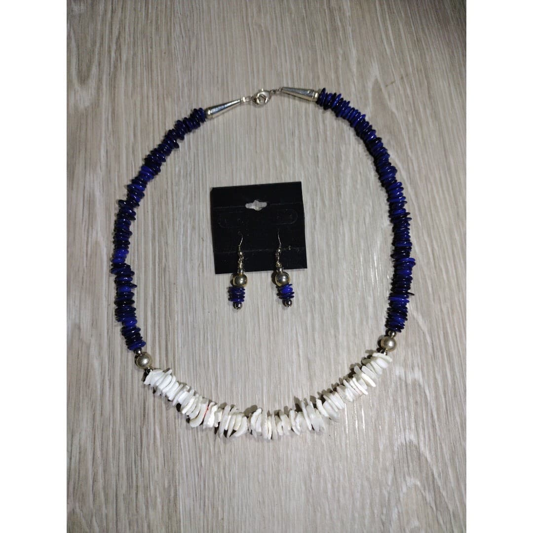 Blue & White Gem Stones Necklace & Earrings Set - Image 1