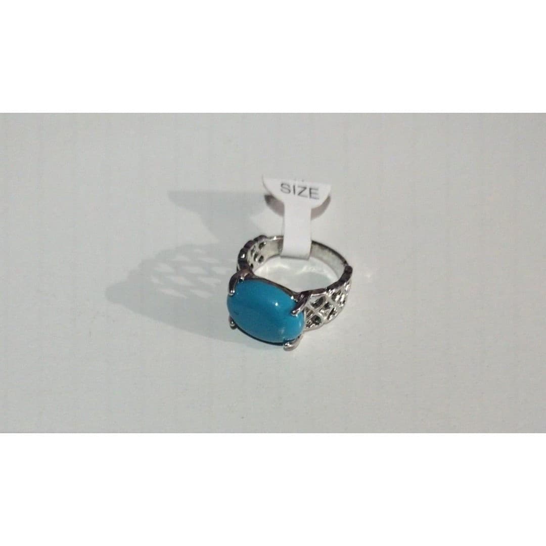 Silvertone Blue Statement Ring - Image 1