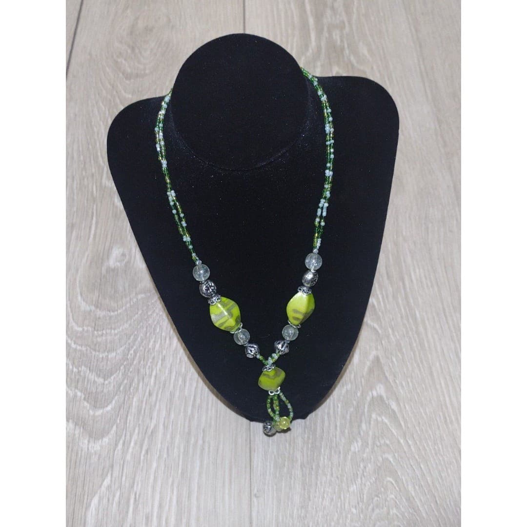 Handmade Green Beaded Statement Necklace – Boho Style - Image 1