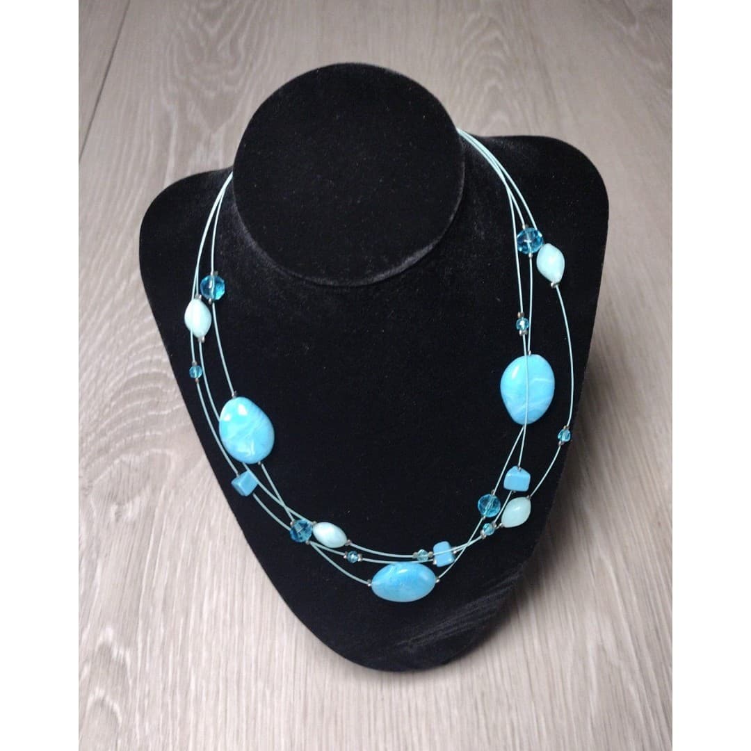Lane Bryant 3 Strand Wire Glass Stones/Beads Necklace 16" Turquoise - Image 1