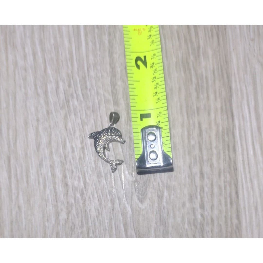 Sterling Silver Dolphin Pendant - Diamond Accent - JCM 925 - Thumbnail 2