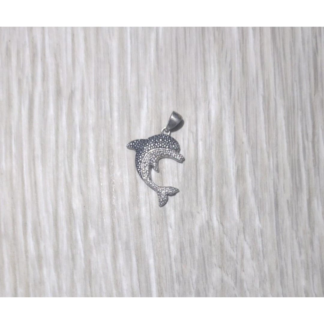 Sterling Silver Dolphin Pendant - Diamond Accent - JCM 925 - Thumbnail 4