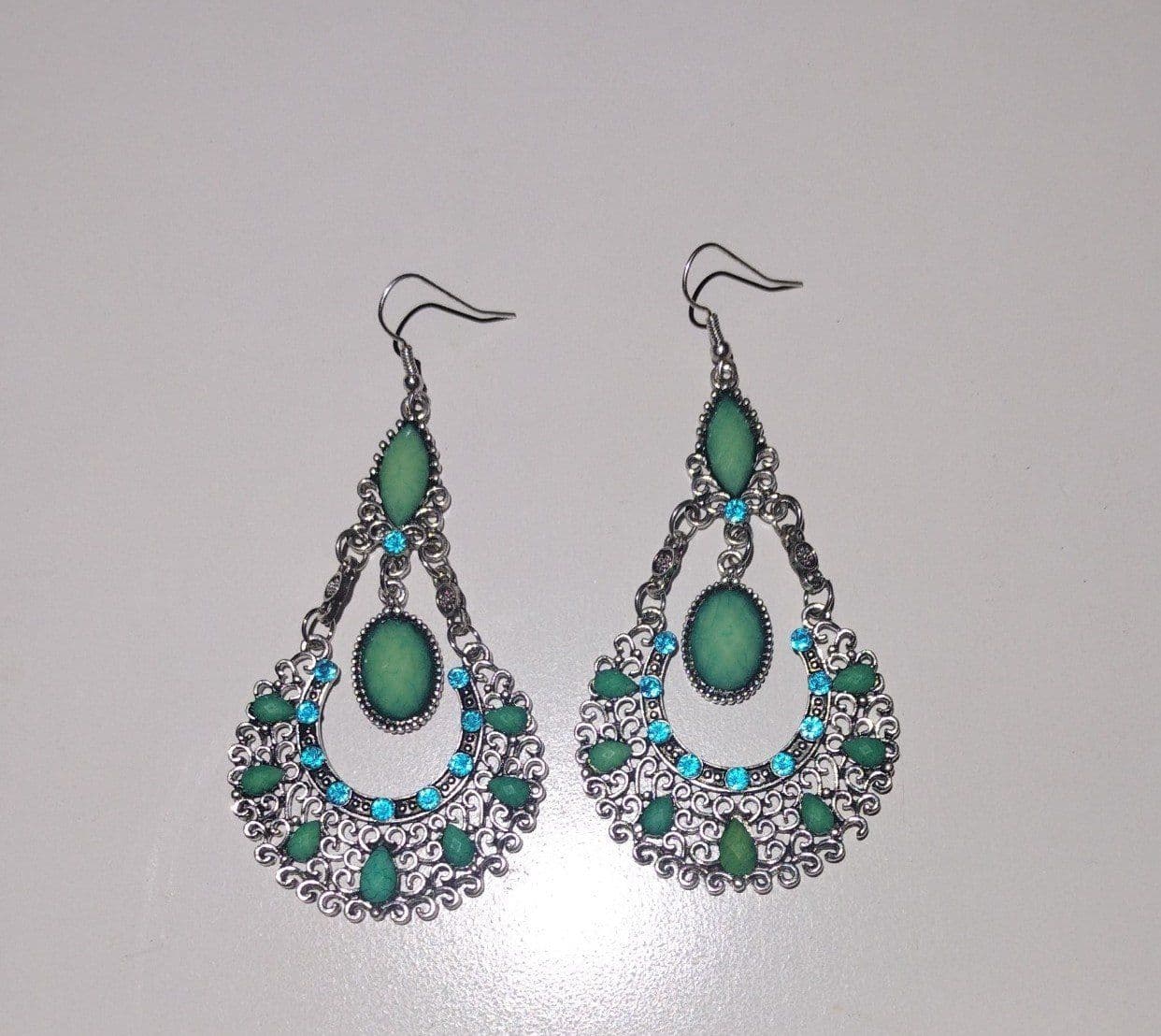 Rhinestone and Turquoise Like Water Drop Bohemian Style Earrings - Image 1