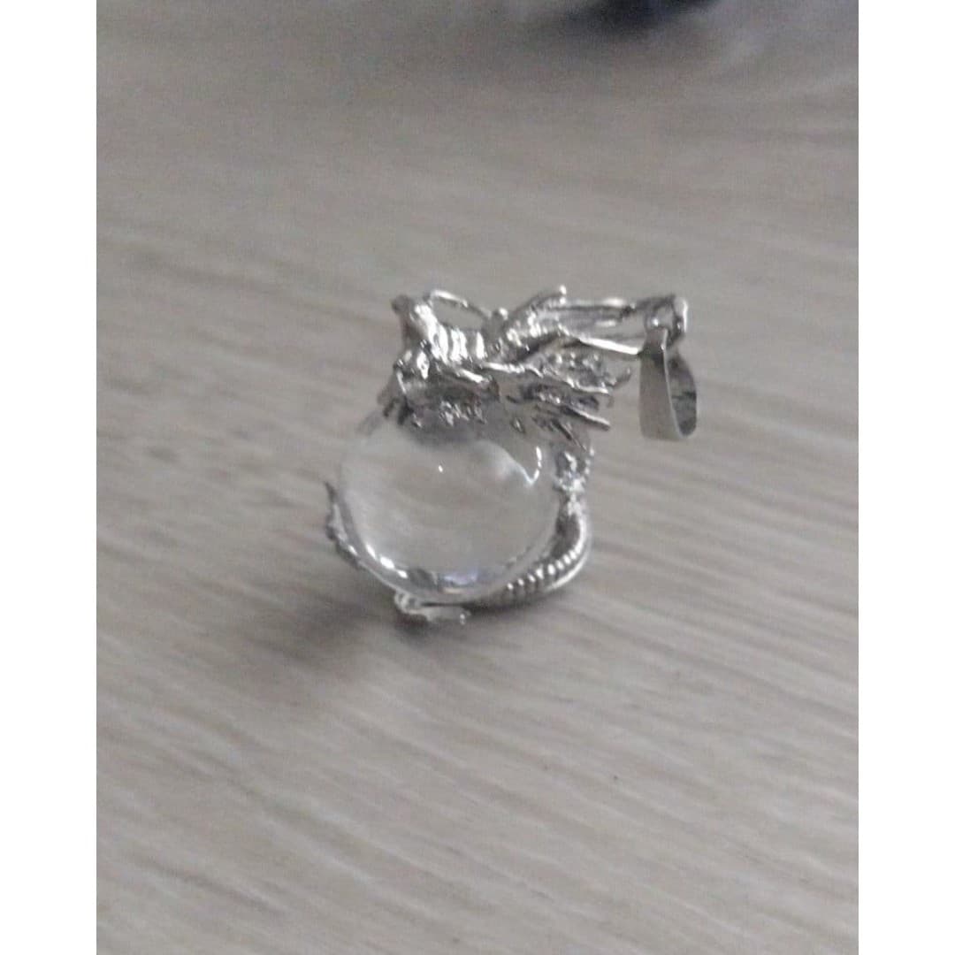 Silver Plated Dragon Wrapped Around A Natural Clear Quartz Gemstone - Thumbnail 5