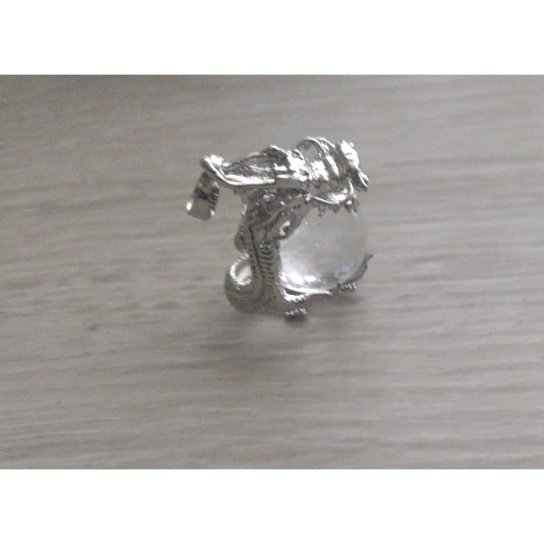 Silver Plated Dragon Wrapped Around A Natural Clear Quartz Gemstone - Thumbnail 6