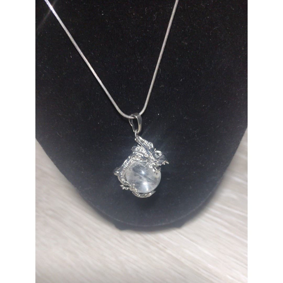 Silver Plated Dragon Wrapped Around A Natural Clear Quartz Gemstone - Thumbnail 2