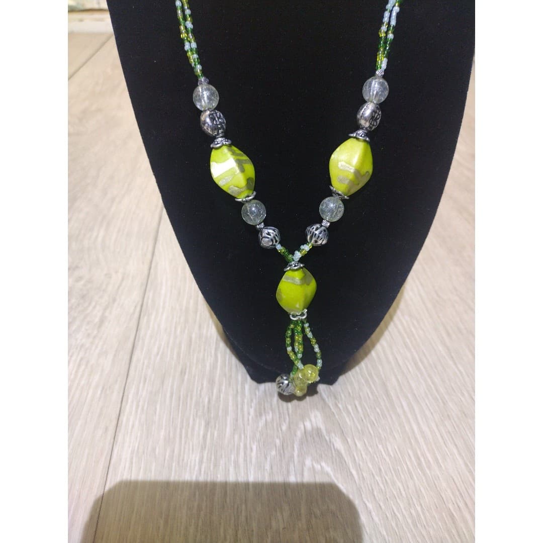 Handmade Green Beaded Statement Necklace – Boho Style - Thumbnail 2