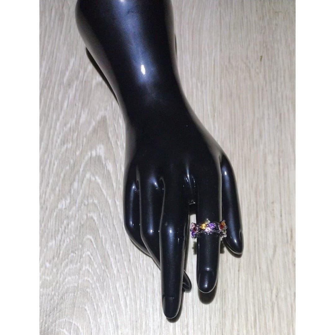 Bright & Beautiful Silver Flower Simi Precious Stone Ring Marked 925 - Size 6 - Thumbnail 3