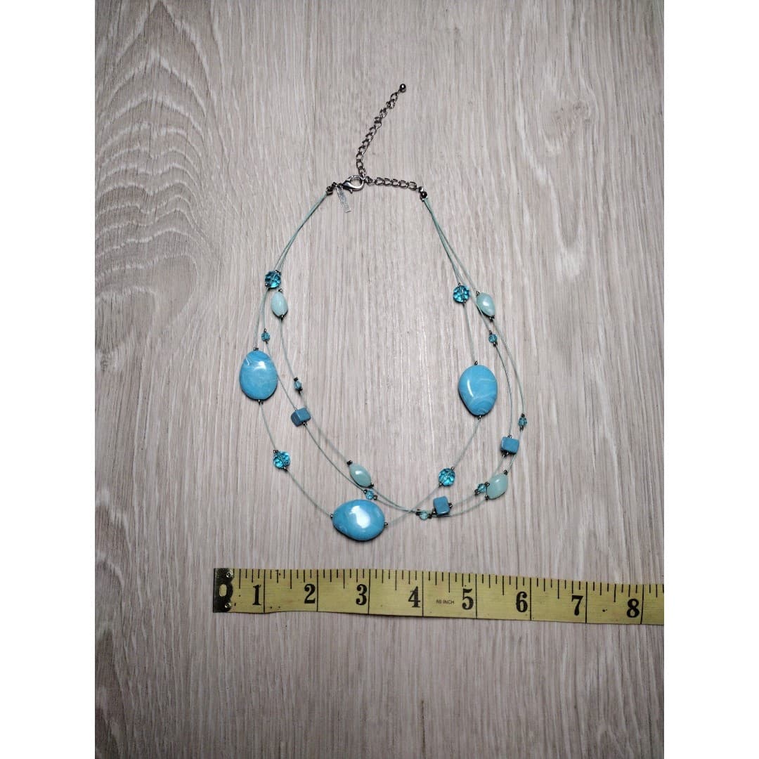 Lane Bryant 3 Strand Wire Glass Stones/Beads Necklace 16" Turquoise - Thumbnail 5