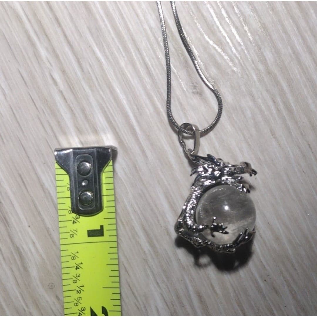 Silver Plated Dragon Wrapped Around A Natural Clear Quartz Gemstone - Thumbnail 4