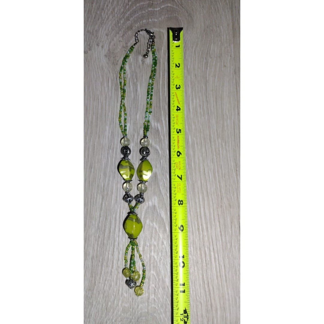 Handmade Green Beaded Statement Necklace – Boho Style - Thumbnail 3
