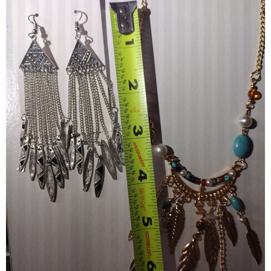Native/Aztec Goldtone Necklace & Silver Earrings - New - Thumbnail 3