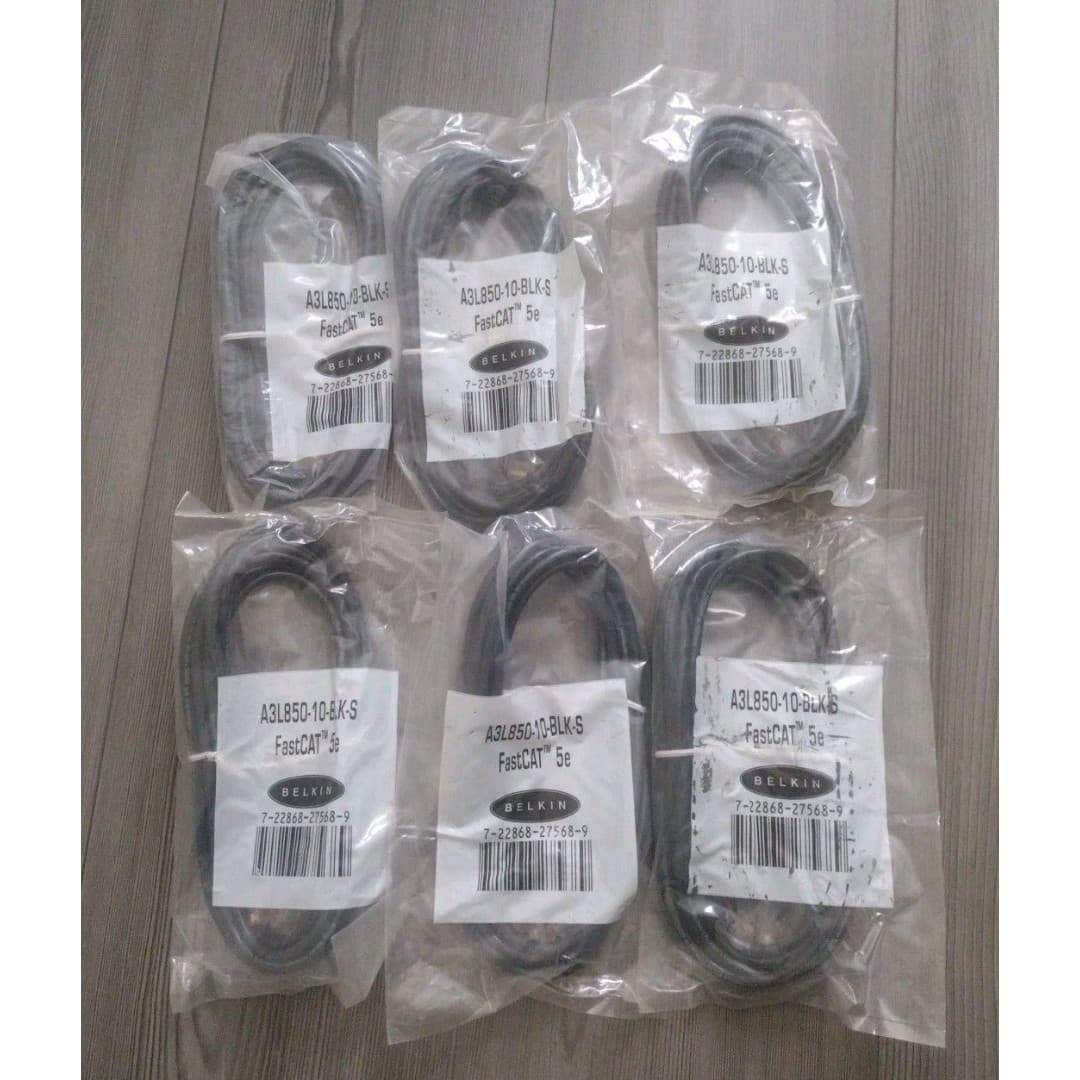 6 NEW -Belkin A3L850-10-BLK-S Snagless FastCat 5e Patch Cable -10ft (NOS) - Image 1