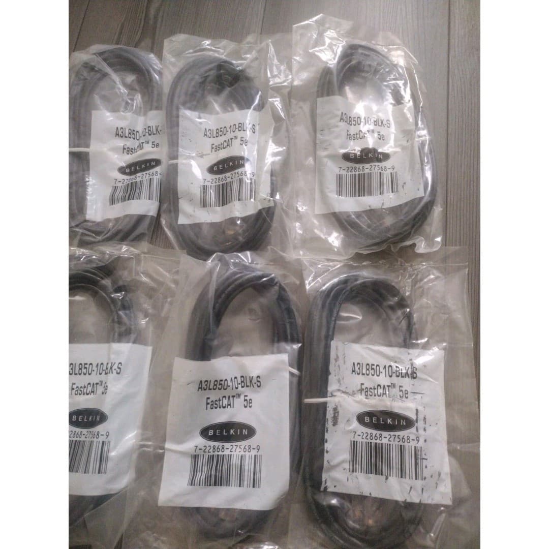 6 NEW -Belkin A3L850-10-BLK-S Snagless FastCat 5e Patch Cable -10ft (NOS) - Thumbnail 3