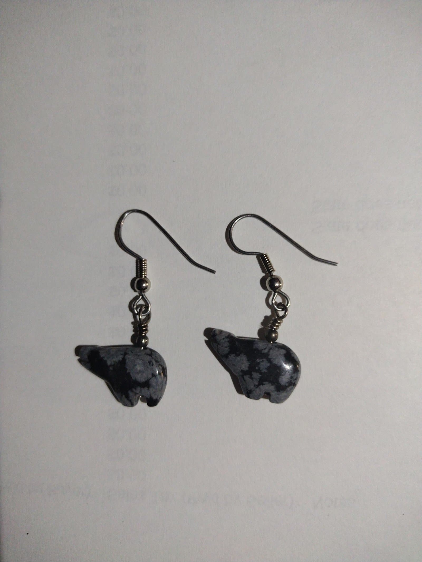 Snowflake Obsidian Carved Bear Earrings - Image 1