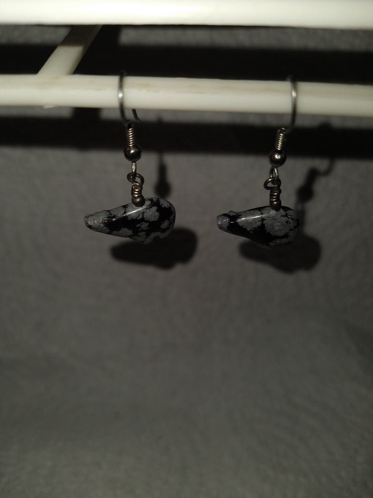 Snowflake Obsidian Carved Bear Earrings - Thumbnail 3