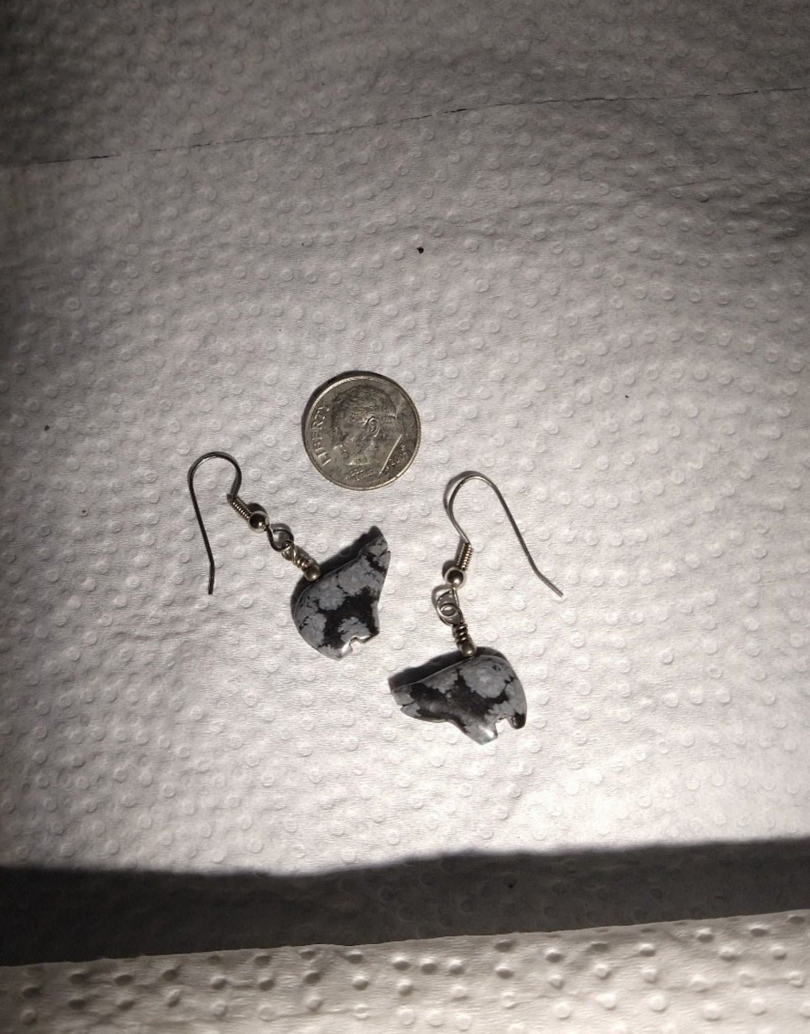 Snowflake Obsidian Carved Bear Earrings - Thumbnail 5