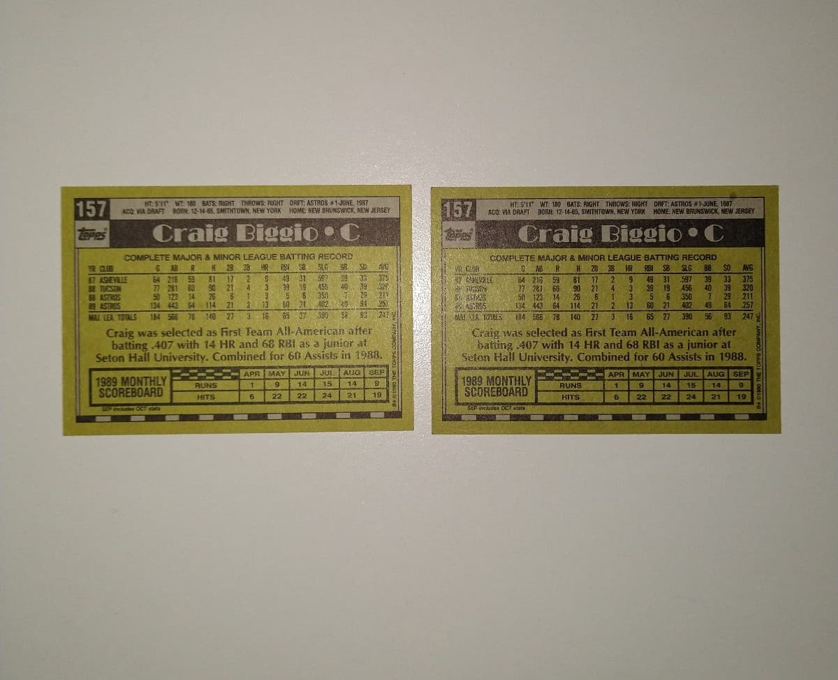 Set of 2 1990 Topps Baseball Cards - Craig Biggio -#157 - Thumbnail 2