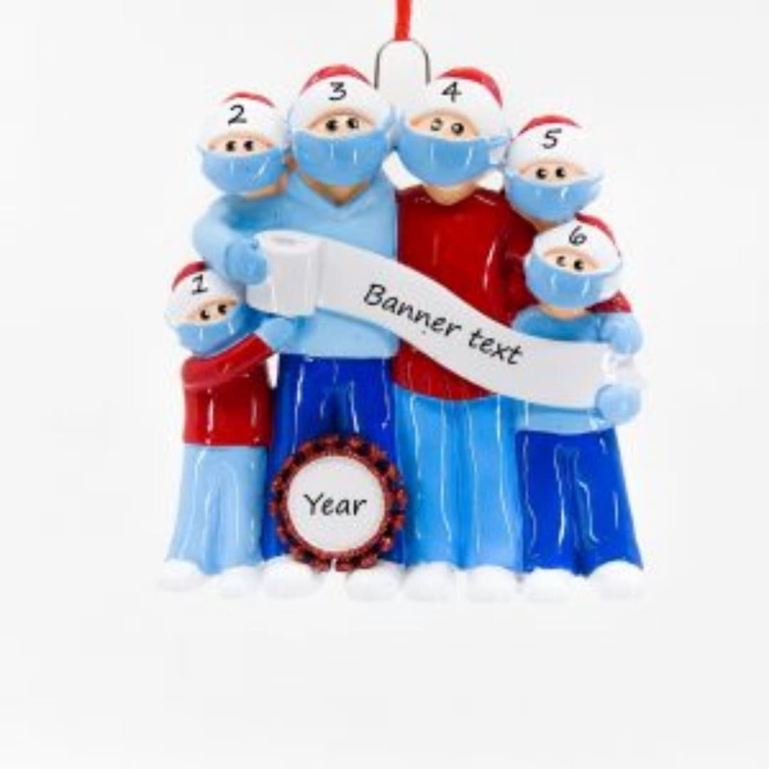 Mask Family of 6 -Ready to be Personalised Christmas Ornament - Thumbnail 2