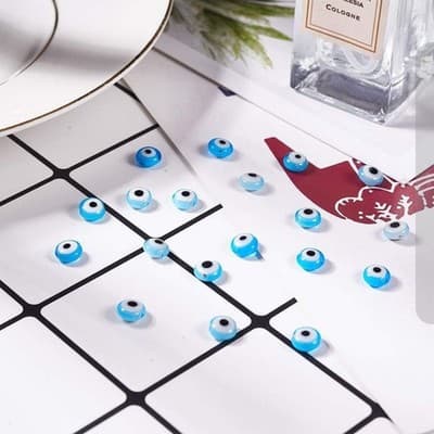 6mm Turquoise Evil Eye Beads - 60 Pcs Real Glass Evil Eye Beads From Turkey - Thumbnail 3