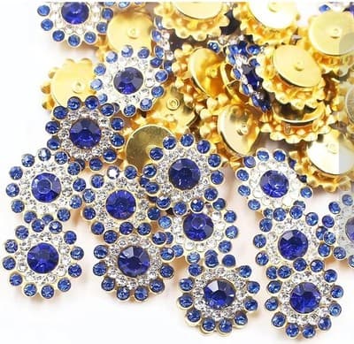 100 Pcs 14mm Sew on Rhinestones, Flower Glass Rhinestones, Blue