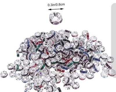 8mm Rondelle Spacer Bead, 200 Pcs Rhinestone Loose Bead, Silver - Thumbnail 2