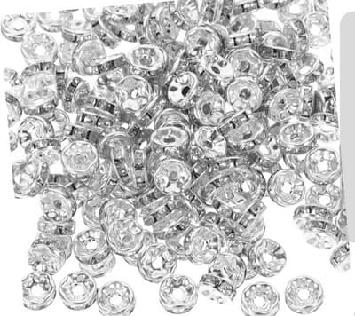 8mm Rondelle Spacer Bead, 200 Pcs Rhinestone Loose Bead, Silver - Image 1