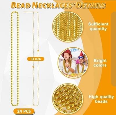 12PCS Mardi Gras Beads, Gold Beaded Necklace Stuff Set, 33" Mardi Gras Christmas - Thumbnail 3