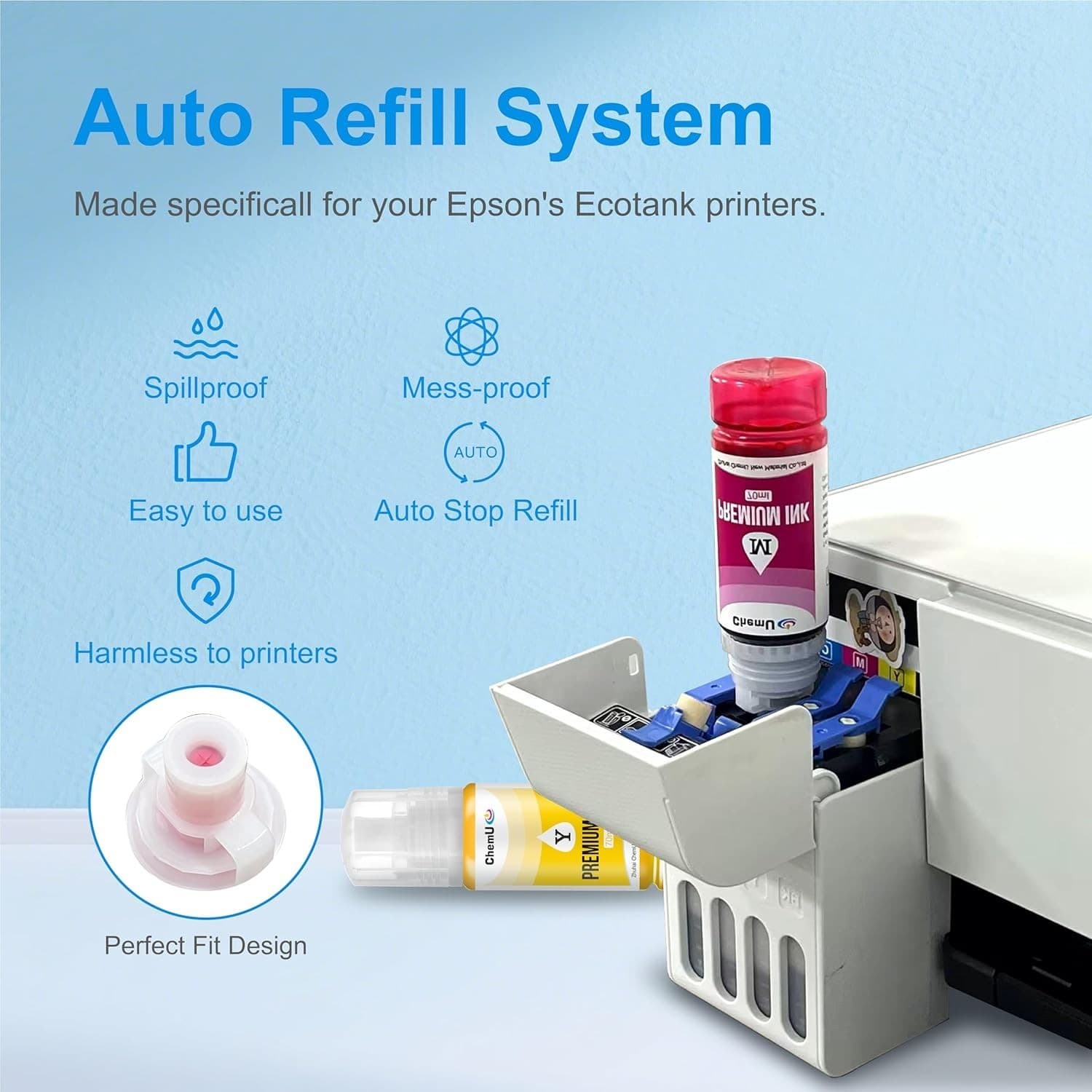 2 Pack ChemU 522 Yellow Ink - High Yield Refill for Epson ET EcoTank Printers - Thumbnail 4