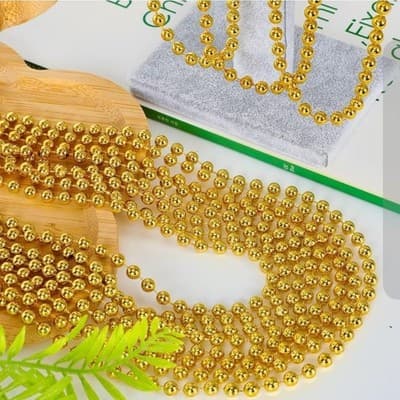 12PCS Mardi Gras Beads, Gold Beaded Necklace Stuff Set, 33" Mardi Gras Christmas - Thumbnail 2
